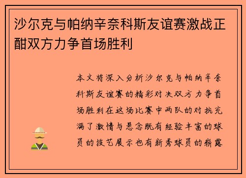 沙尔克与帕纳辛奈科斯友谊赛激战正酣双方力争首场胜利